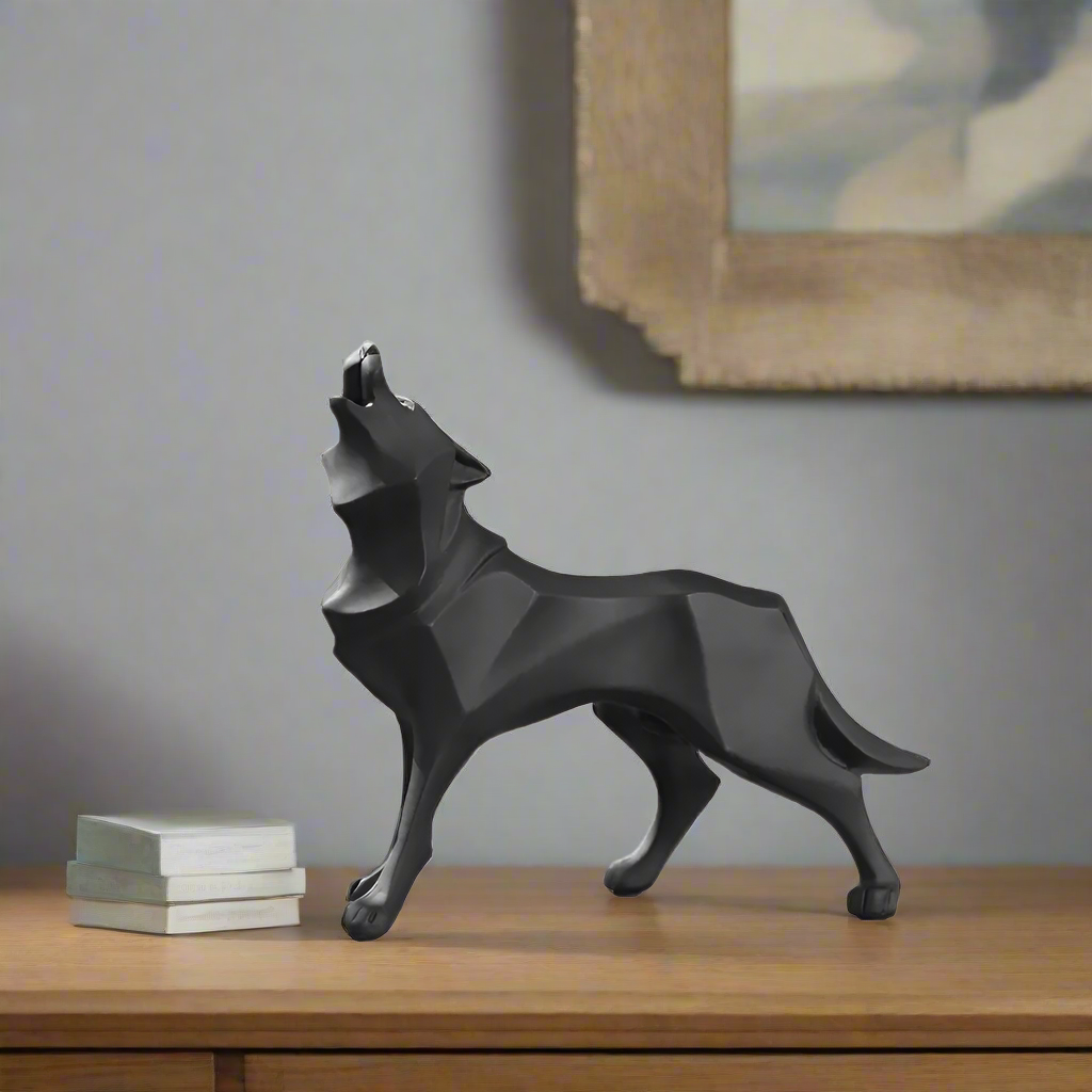 Howling Wolf Decorative Sculpture - Black