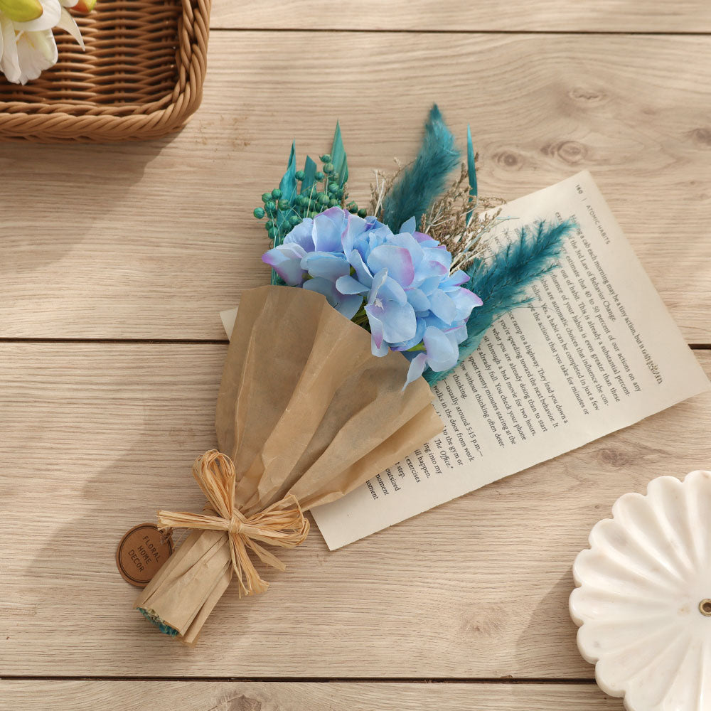 Hydrangea Bouquet in Parchment Small - Blue