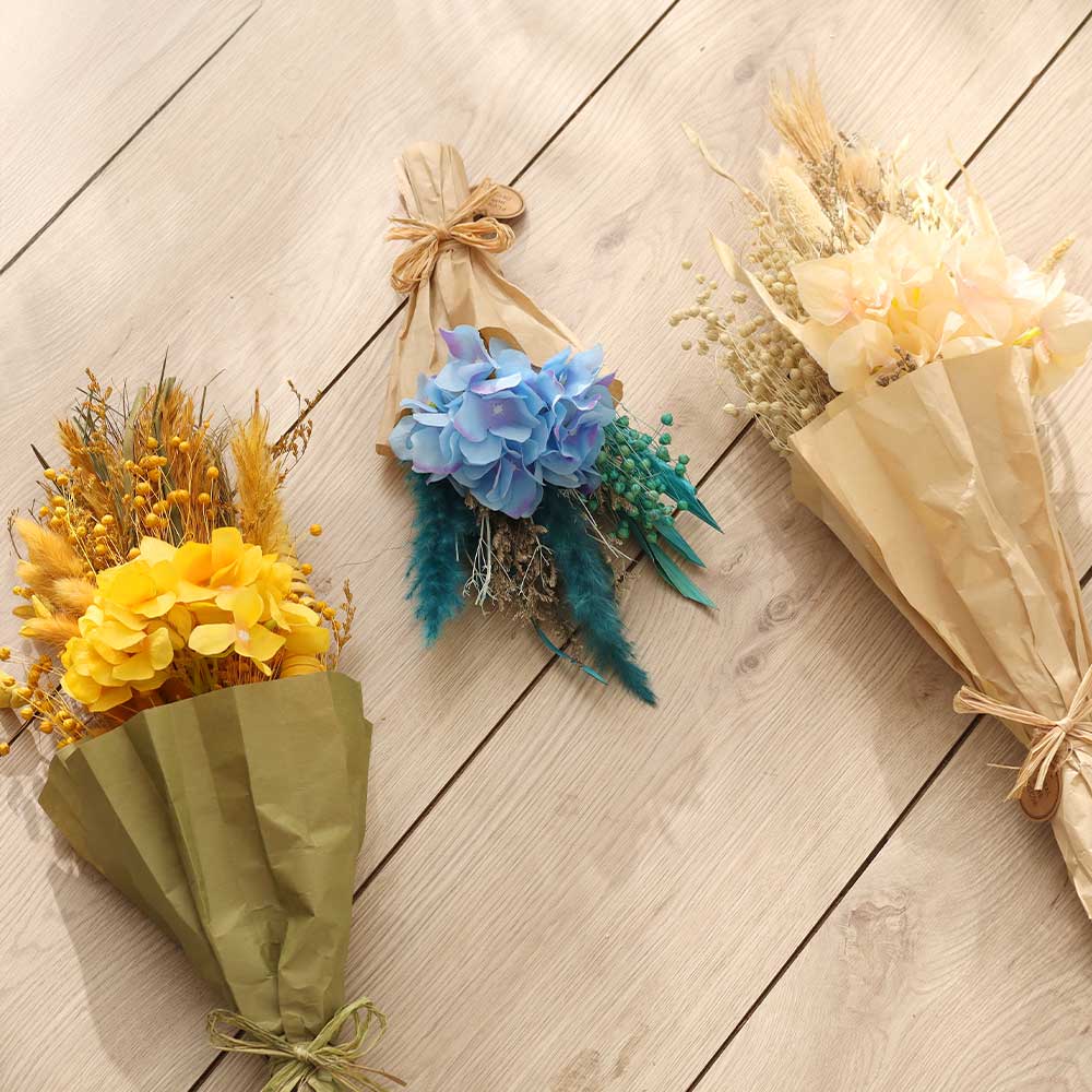 Hydrangea Bouquet in Parchment Small - Blue