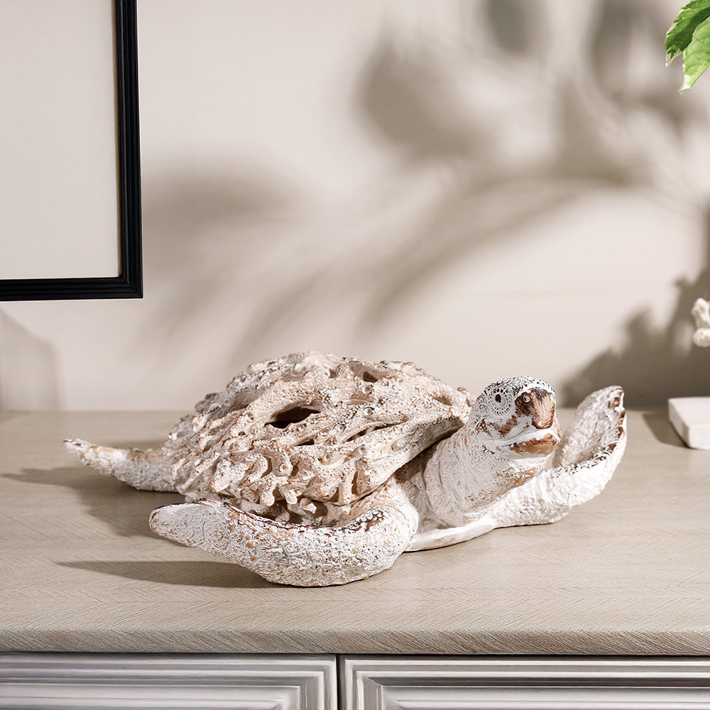 Coral Turtle Sculpture Large - Vintage White