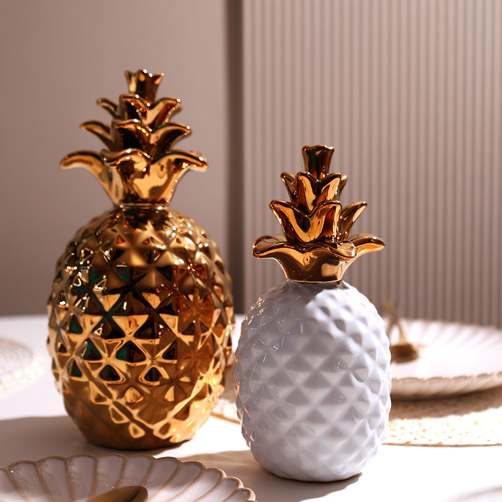 Pineapple Ceramic Sculpture Medium - White Gold