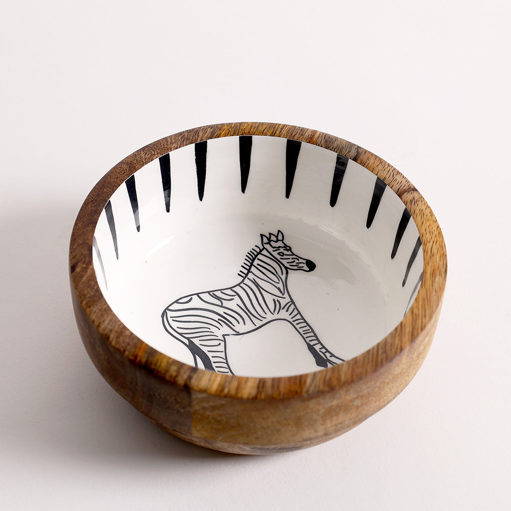 Zebra Wooden Serving Bowl Small - White Black