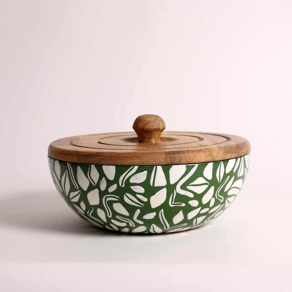 Fez Wooden Storage Bowl Large - Green White