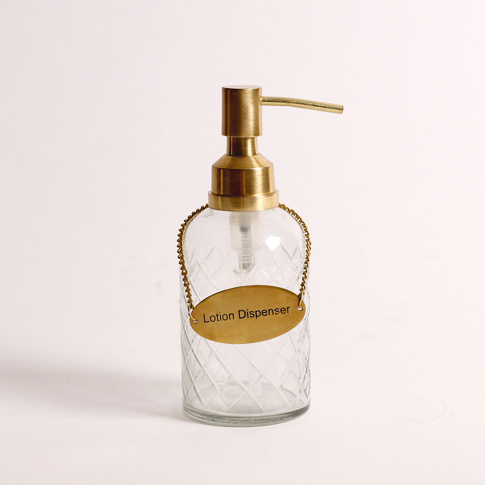 Checker Glass and Brass Lotion Dispenser - Clear Gold