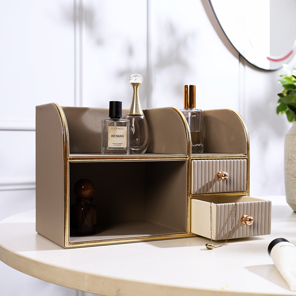 Two-Tier Cosmetics Organiser with Drawers - Light Grey