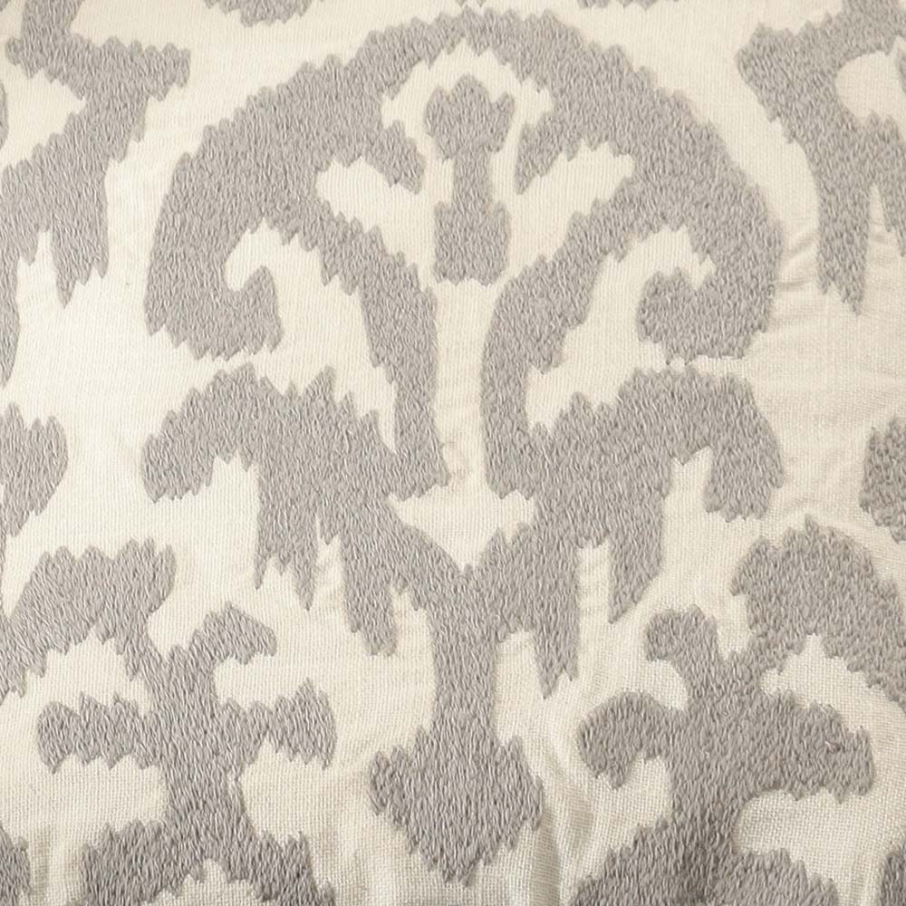 Ikat Embroidered Cotton Cushion Cover 45x45cm - White Grey