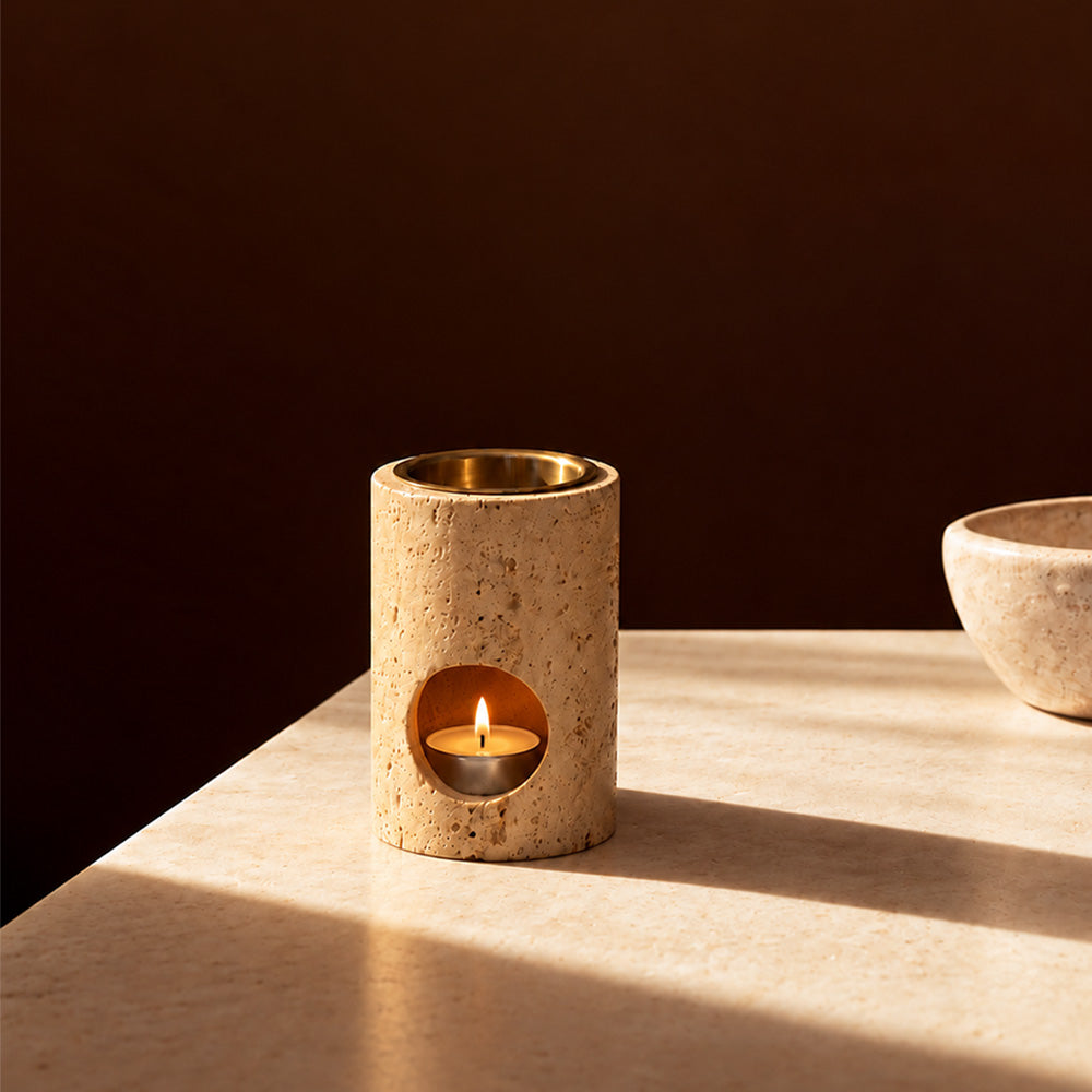 Inah Travertine Marble Aroma Diffuser - Sand Gold