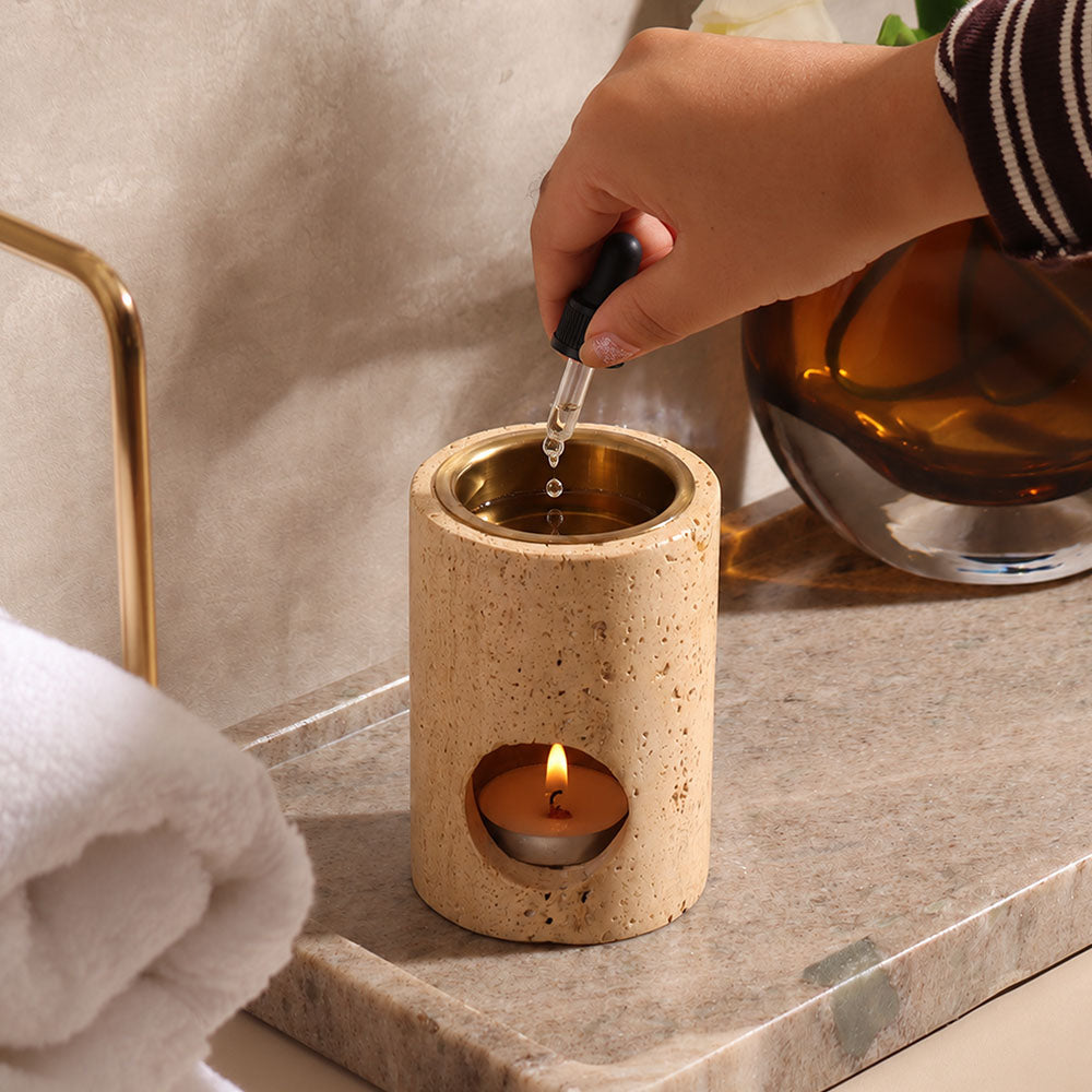 Inah Travertine Marble Aroma Diffuser - Sand Gold