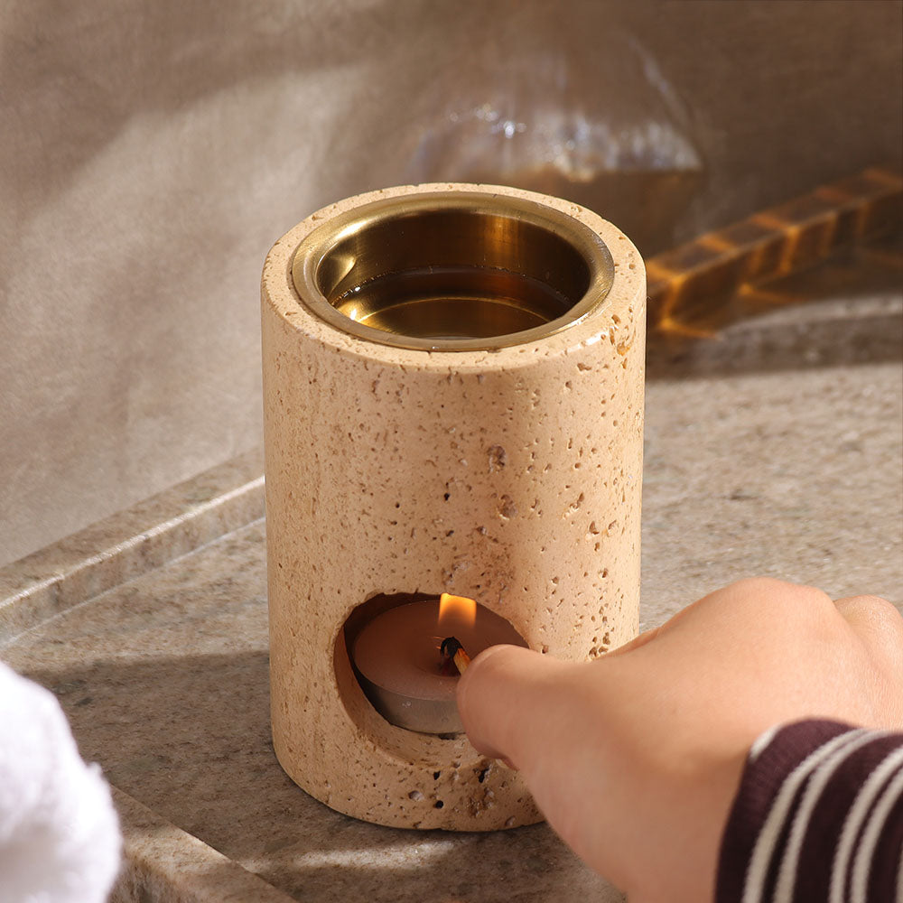 Inah Travertine Marble Aroma Diffuser - Sand Gold