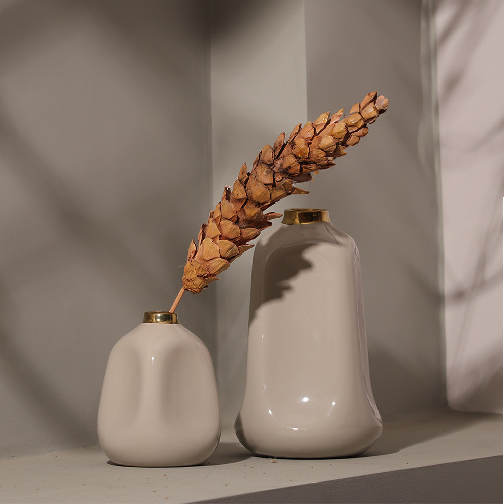 Indent Glazed Ceramic Vase Medium - Beige Gold