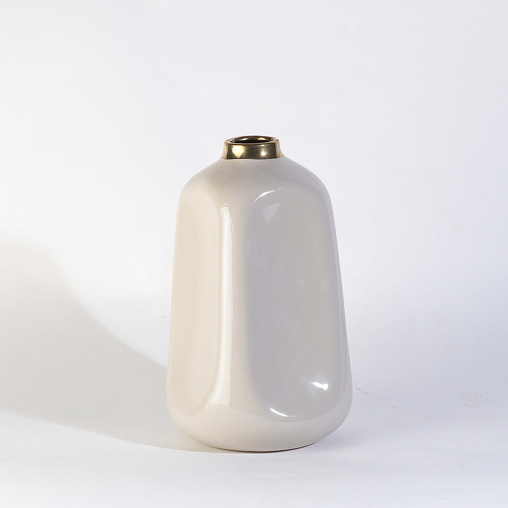 Indent Glazed Ceramic Vase Medium - Beige Gold