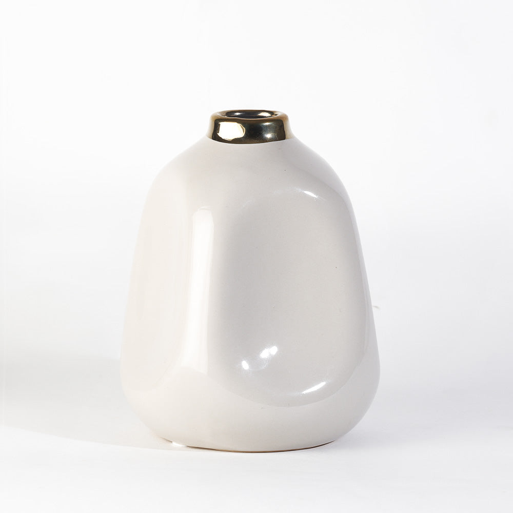 Indent Glazed Ceramic Vase Small - Beige Gold