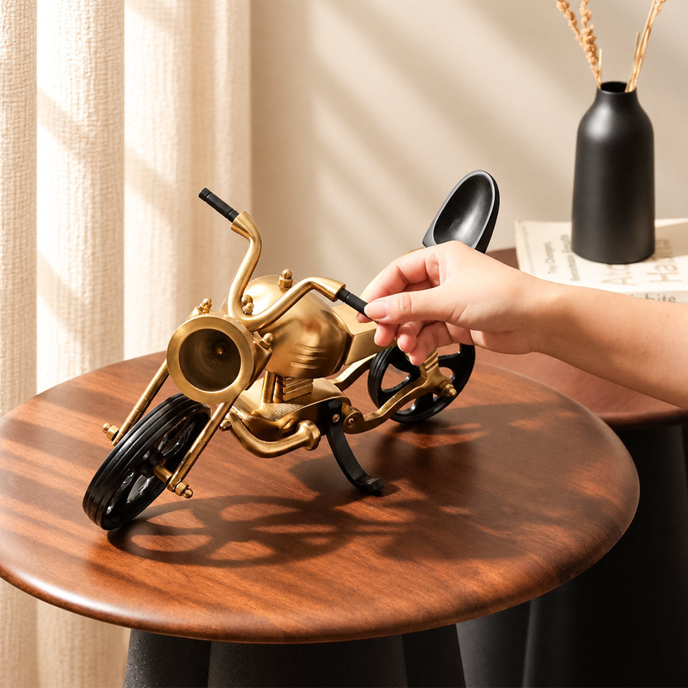 Antique Motorcycle Sculpture Large - Gold Black