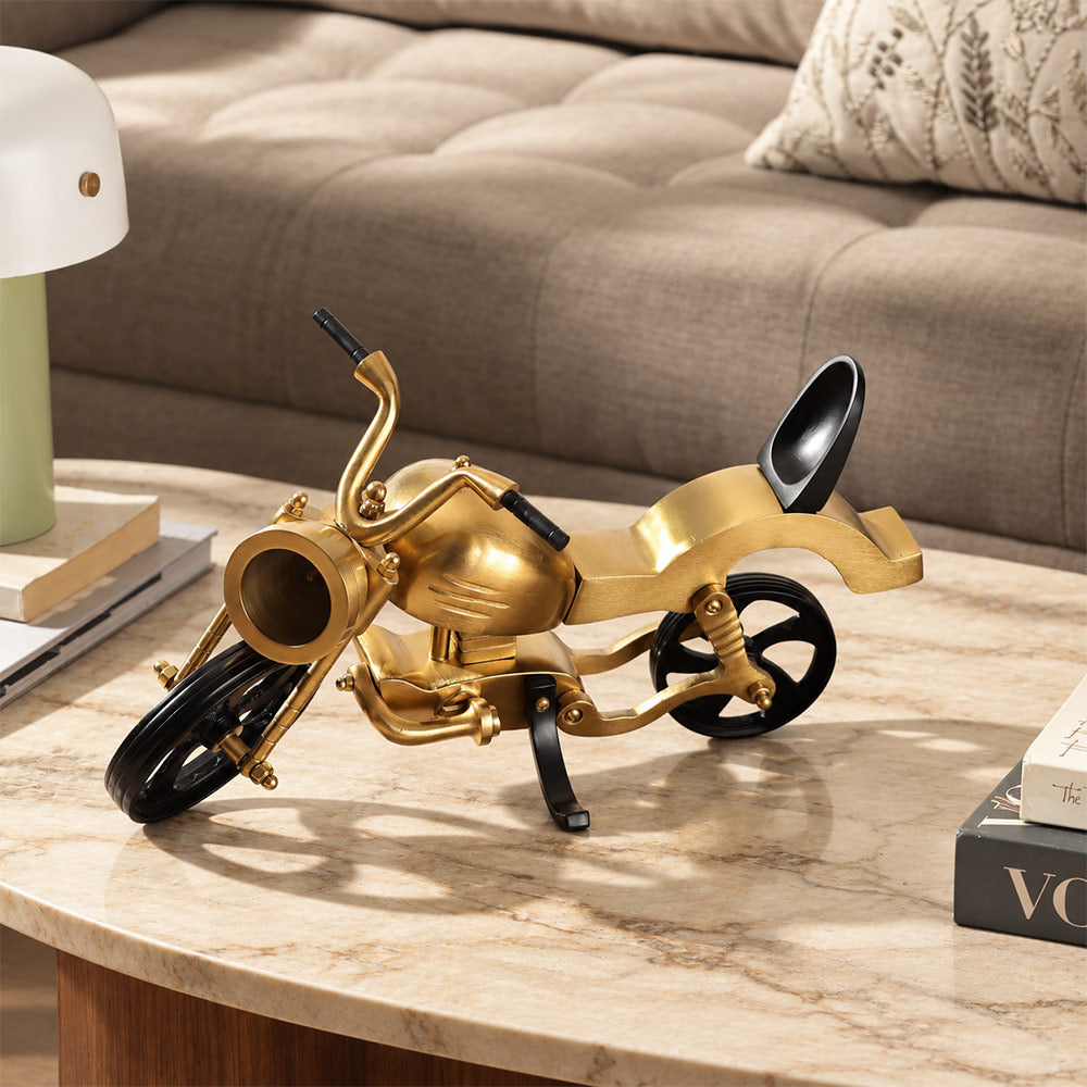 Antique Motorcycle Sculpture Large - Gold Black