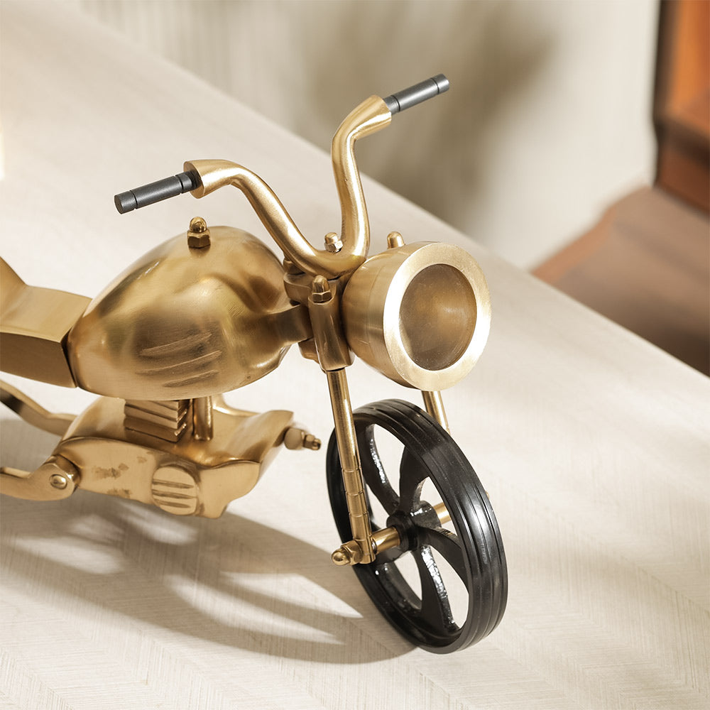 Antique Motorcycle Sculpture Large - Gold Black