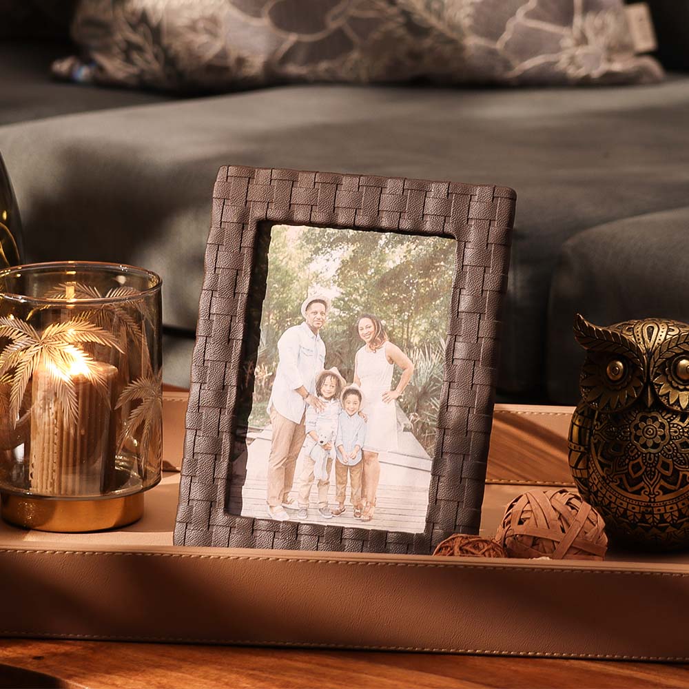 Checks Photo Frame Large - Bistre Brown