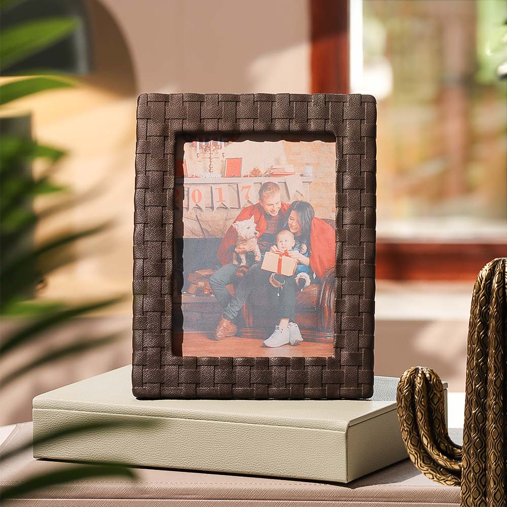Checks Photo Frame Large - Bistre Brown