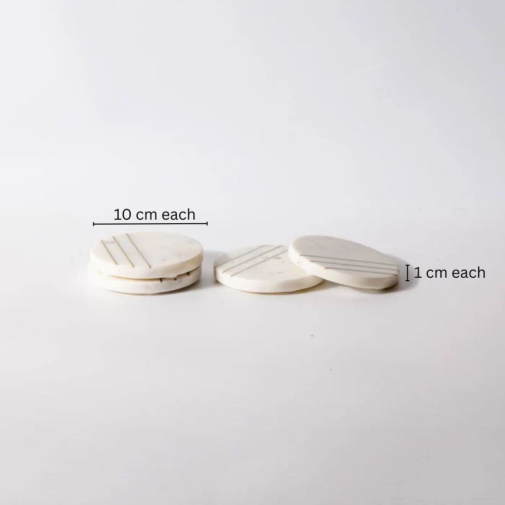 Iris Round Marble Coasters, Set of 4 - White & Gold