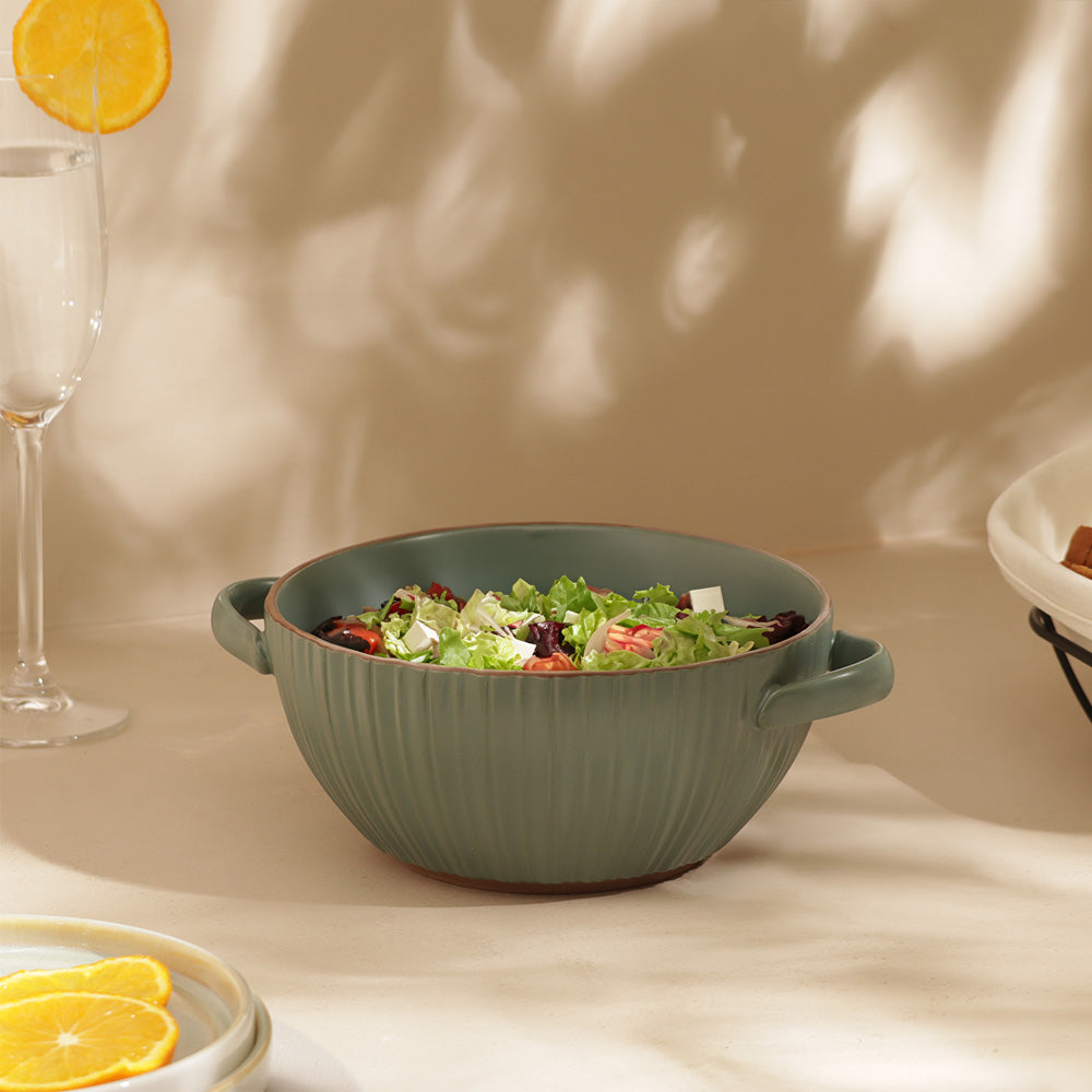 Isla Serving Bowl with Handles - Forest Green