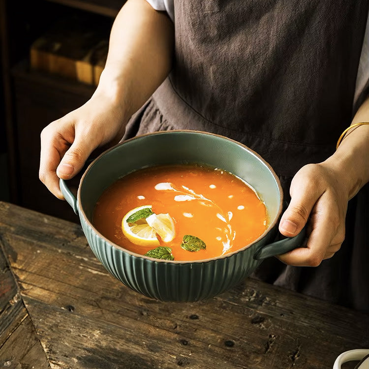 Isla Serving Bowl with Handles - Forest Green