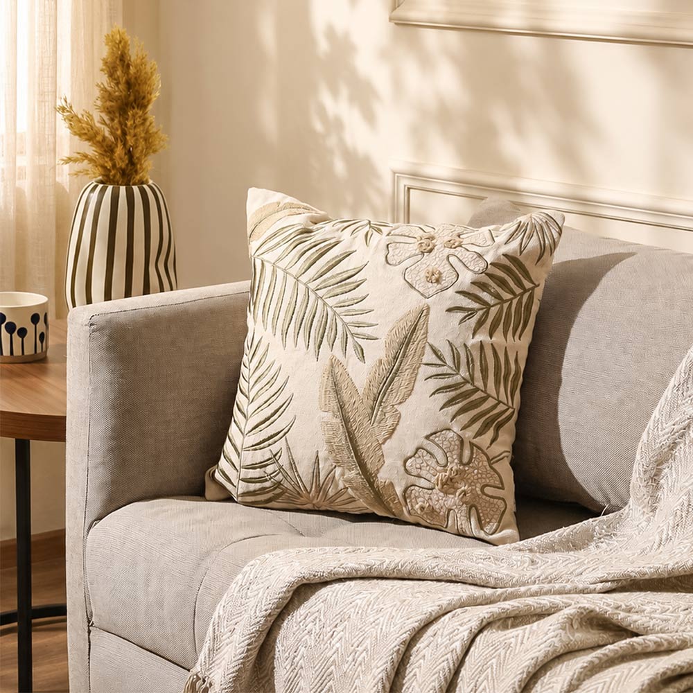 Isola Embroidered Cushion Cover 45x45cm - Earthy