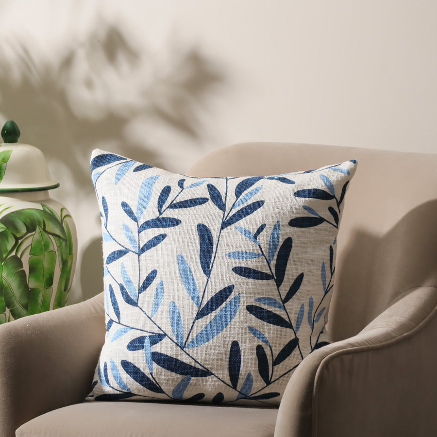 Ivy Printed Cotton Cushion Cover 45x45cm - Blue White