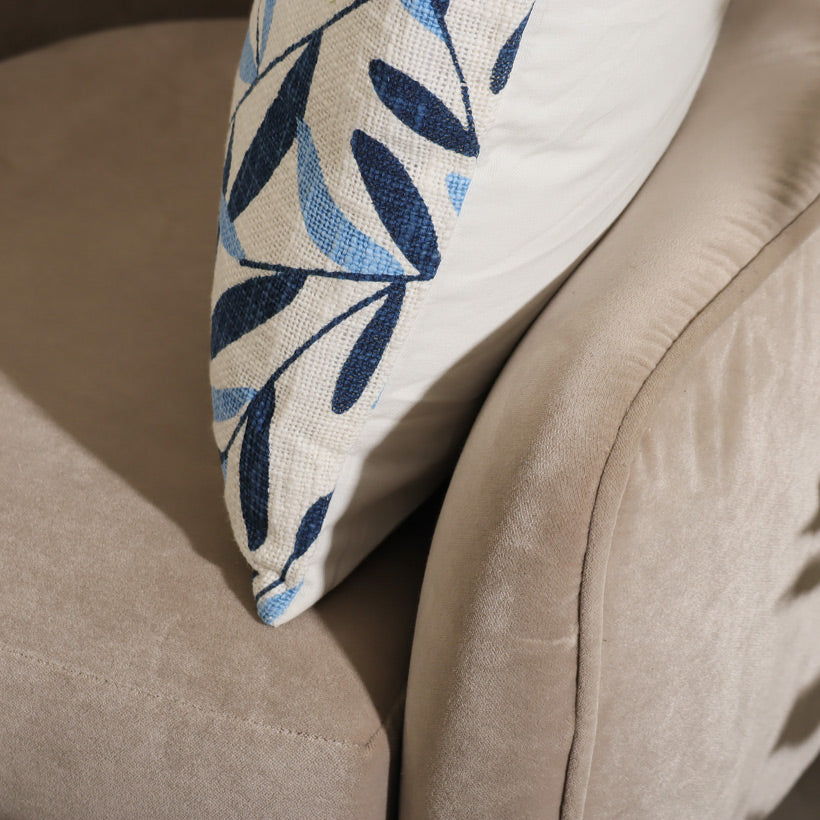 Ivy Printed Cotton Cushion Cover - Blue White