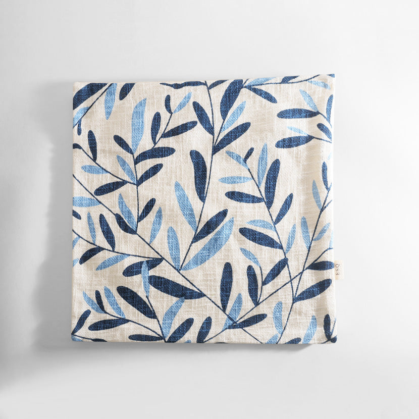 Ivy Printed Cotton Cushion Cover - Blue White