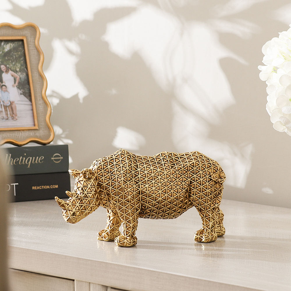 Orion Rhino Sculpture - Grid Gold