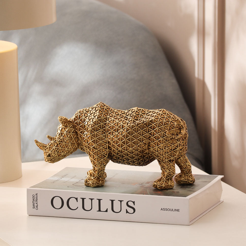 Orion Rhino Sculpture - Grid Gold