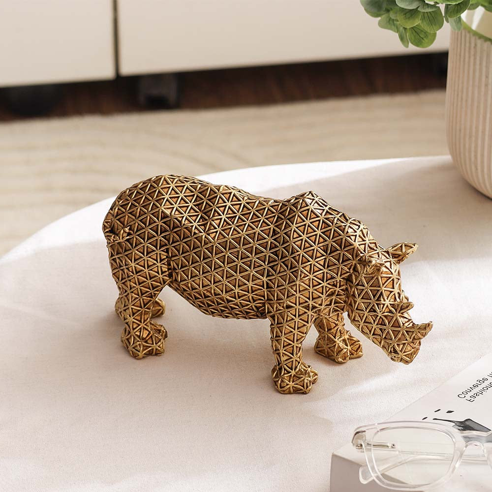 Orion Rhino Sculpture - Grid Gold