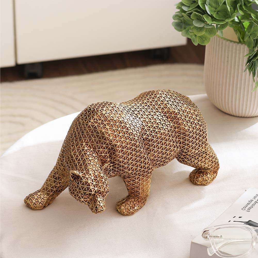 Orion Bear Sculpture - Grid Gold