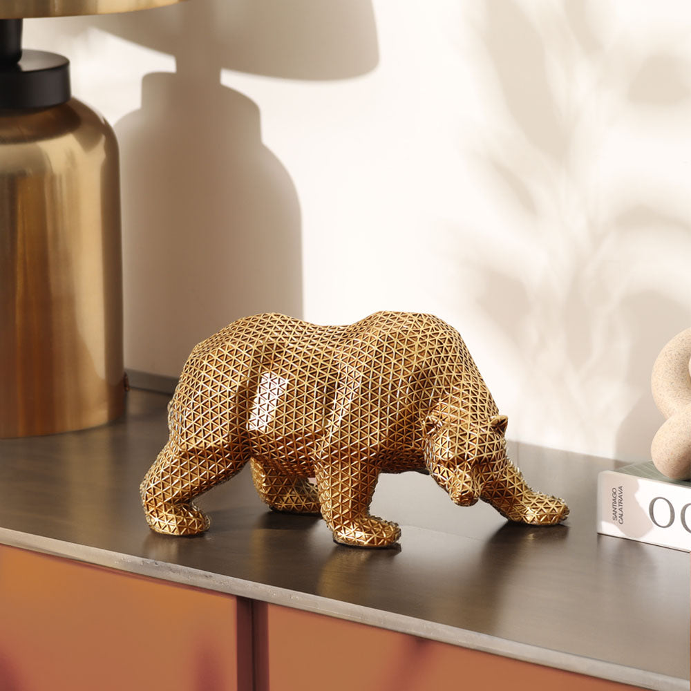Orion Bear Sculpture - Grid Gold