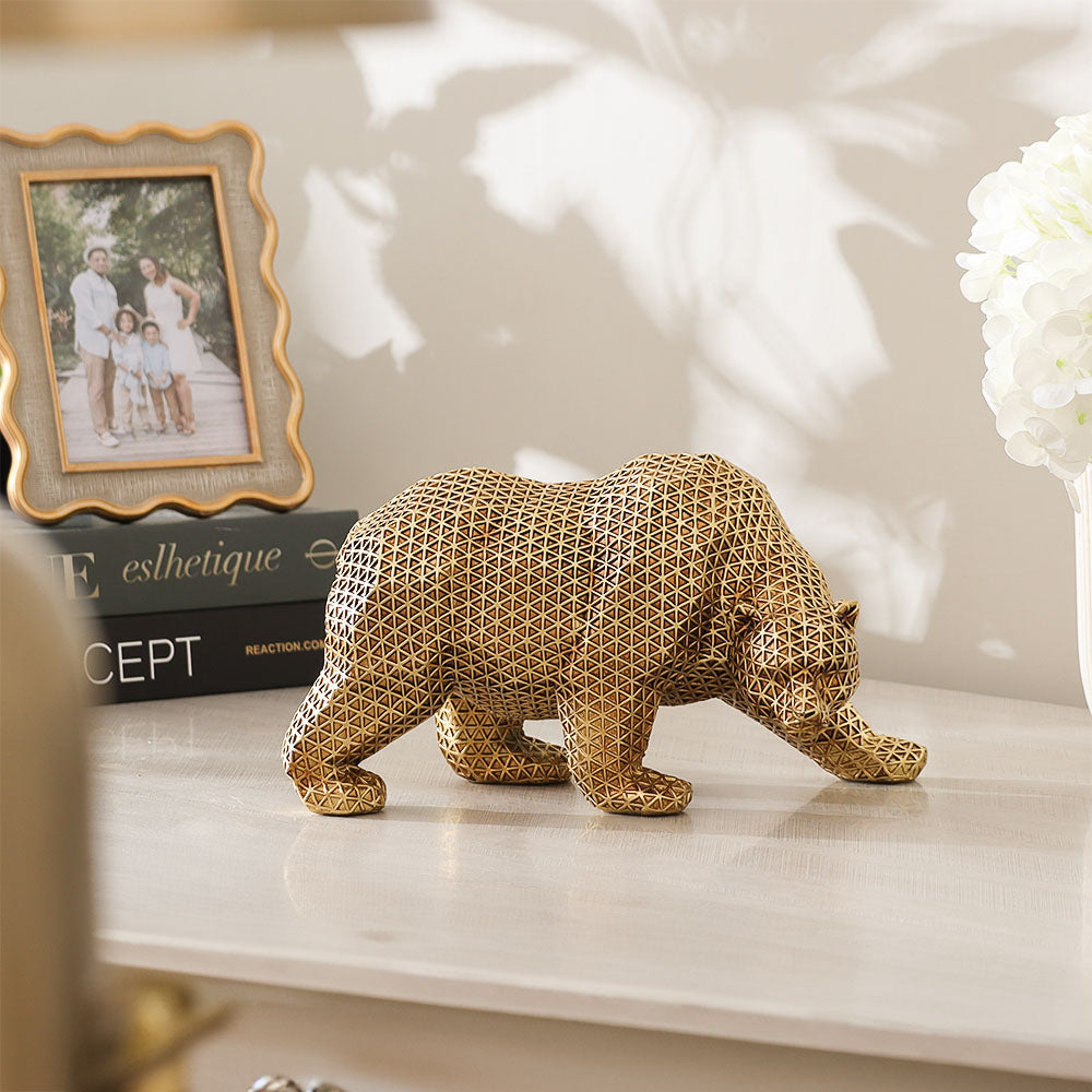 Orion Bear Sculpture - Grid Gold