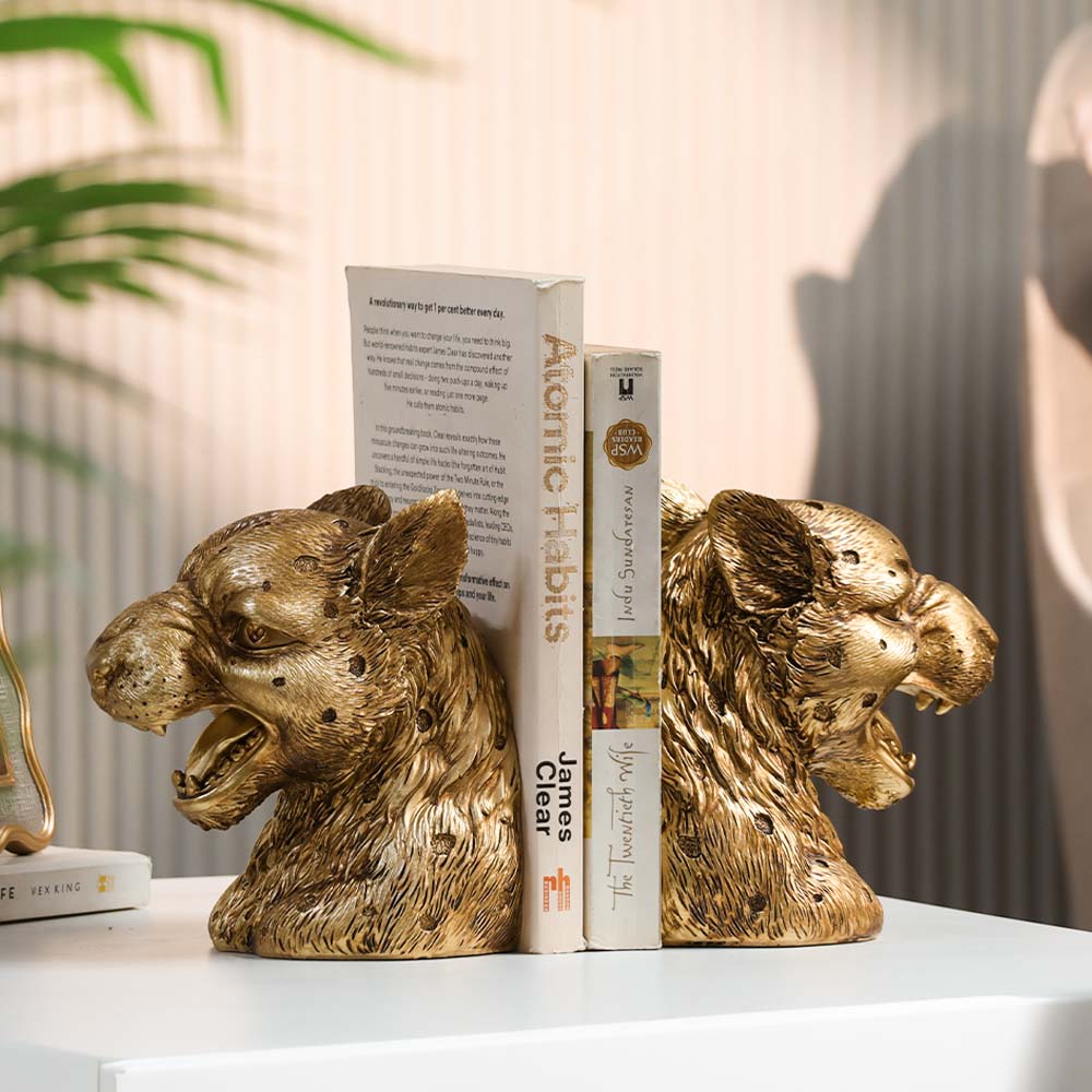 Lux Jaguar Head Bookends, Set of 2 - Gold