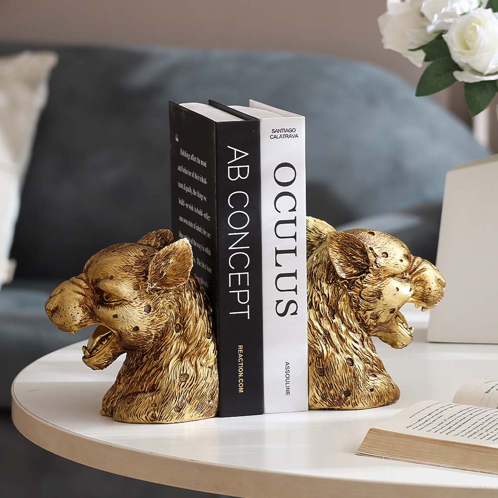 Lux Jaguar Head Bookends, Set of 2 - Gold