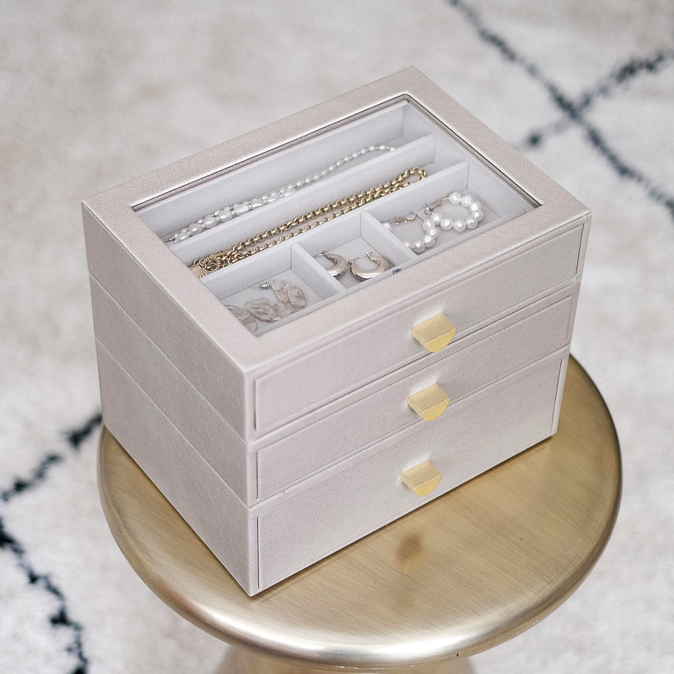 Jewellery Box Triple Drawers Medium - Taupe