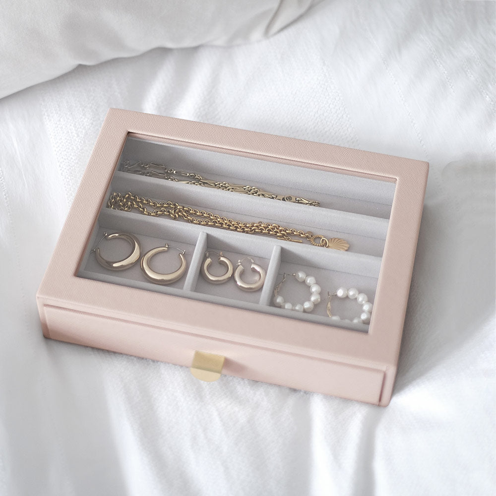 Jewellery Storage Drawer With Glass Window - Blush Pink