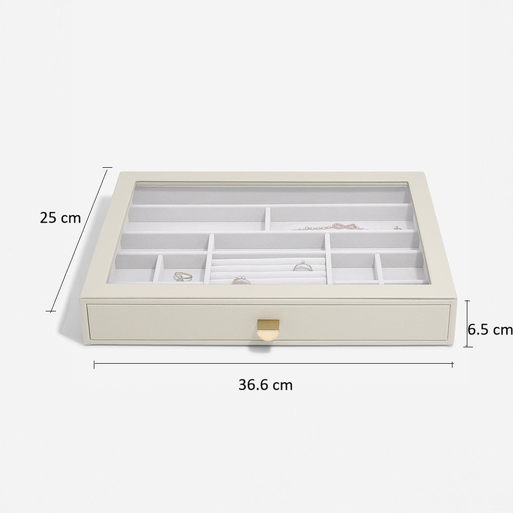 Jewellery Storage Drawer with Glass Window Large - Oatmeal