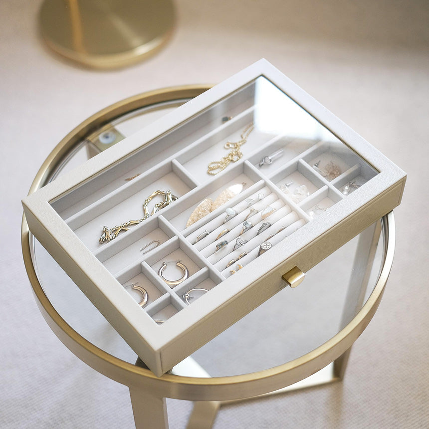 Jewellery Storage Drawer with Glass Window Large - Oatmeal