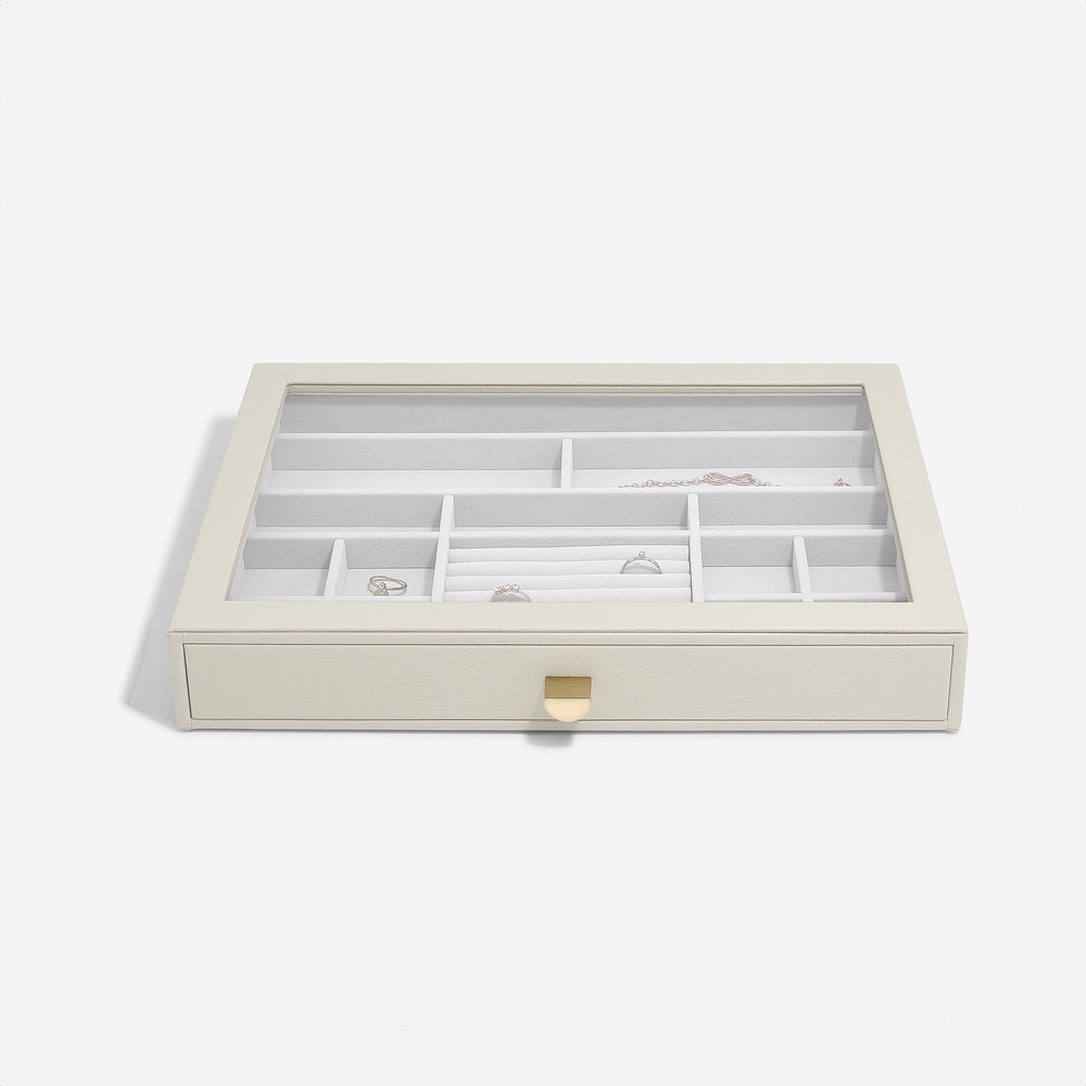 Jewellery Storage Drawer with Glass Window Large - Oatmeal