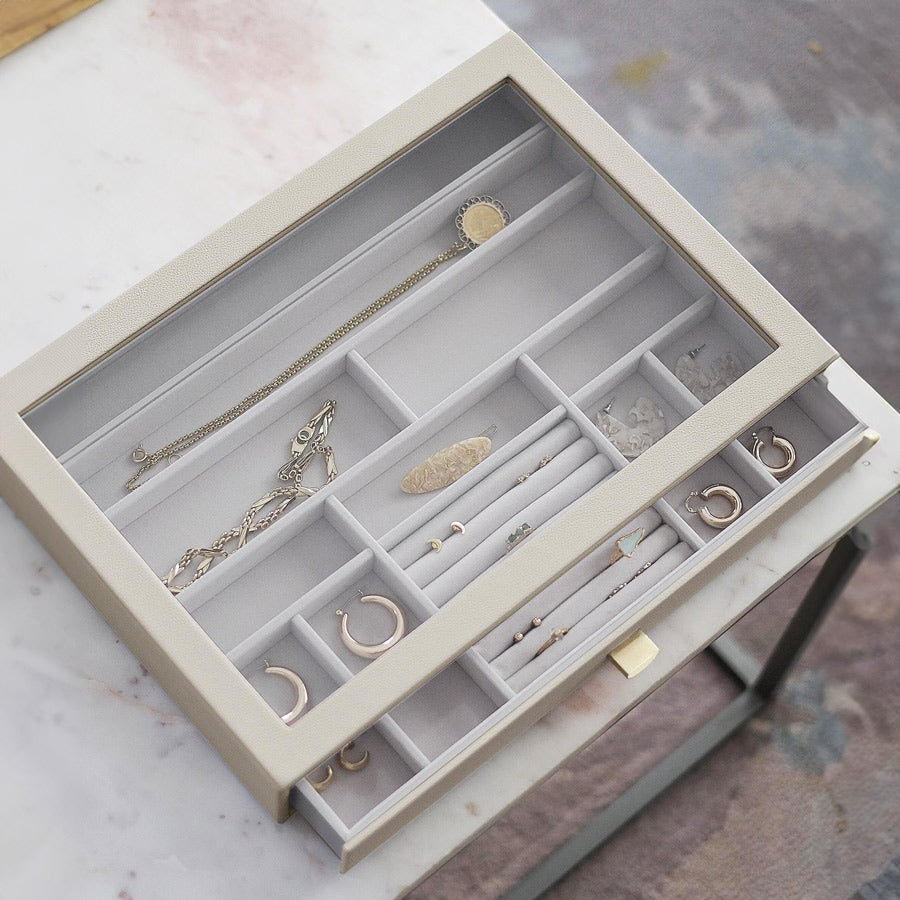Jewellery Storage Drawer with Glass Window Large - Oatmeal
