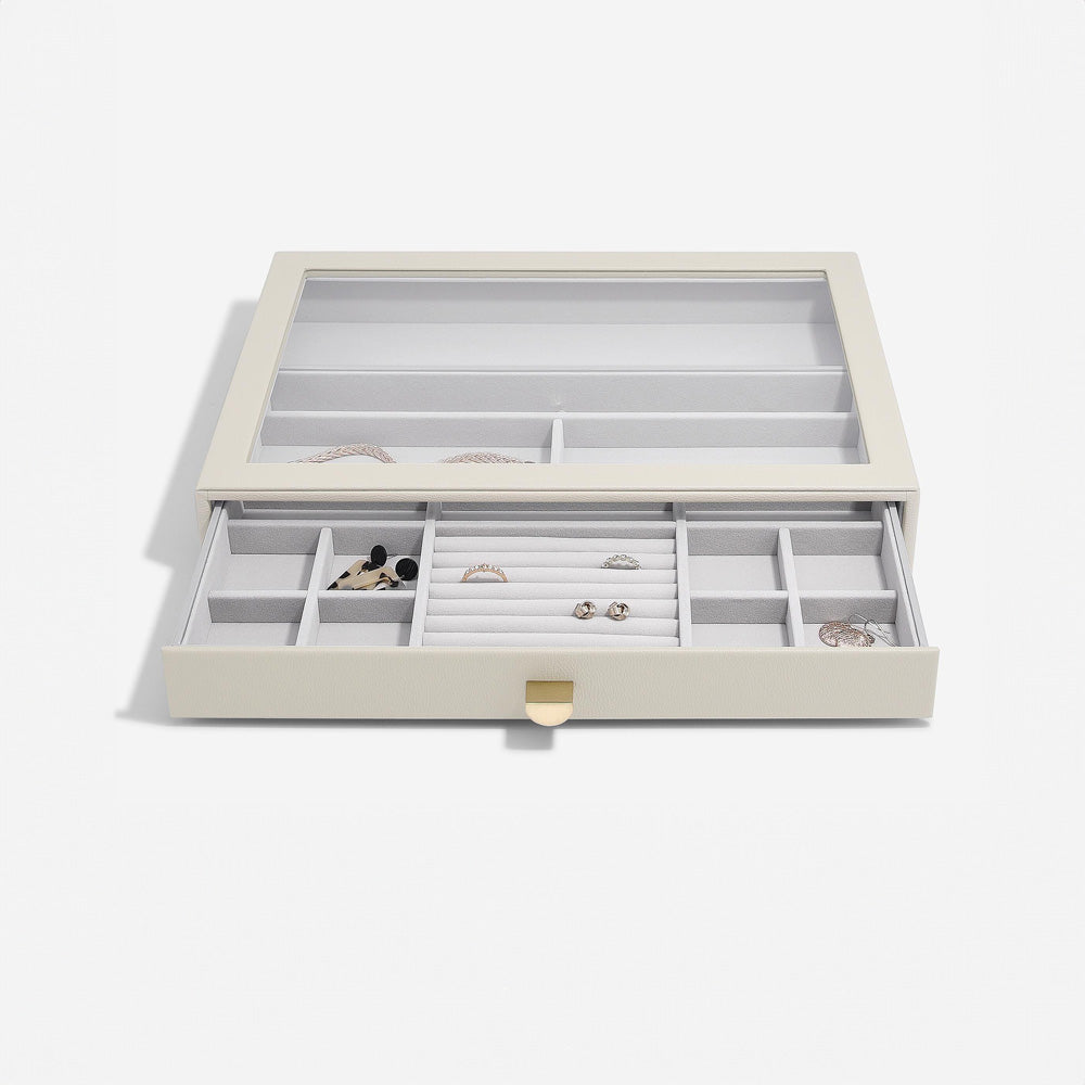 Jewellery Storage Drawer with Glass Window Large - Oatmeal