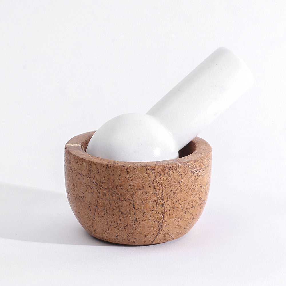 Joie Marble Mortar and Pestle Set - Brown White