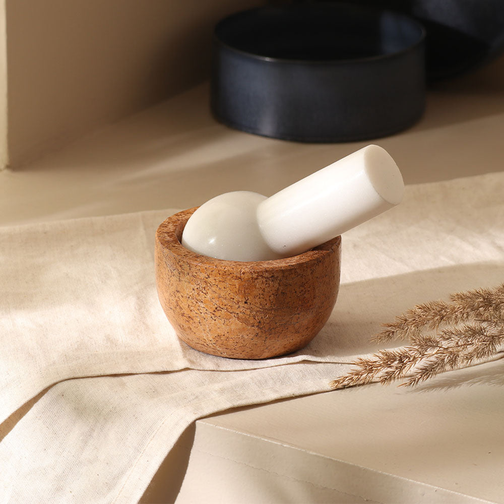 Joie Marble Mortar and Pestle Set - Brown White