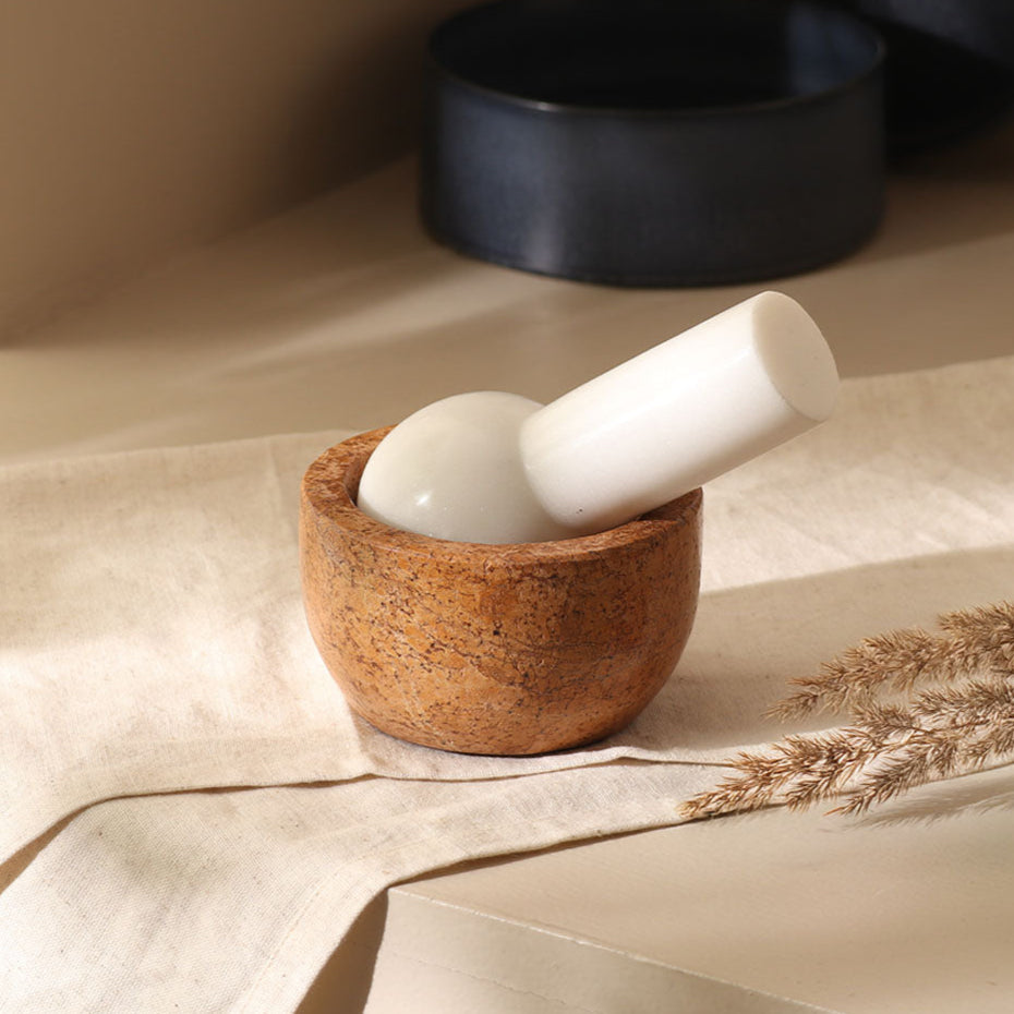 Joie Marble Mortar and Pestle Set - Brown White