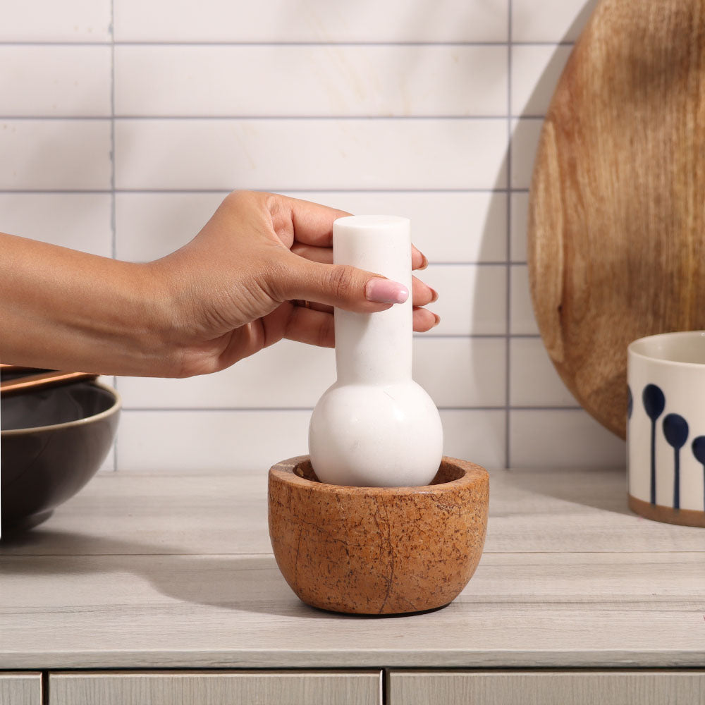 Joie Marble Mortar and Pestle Set - Brown White
