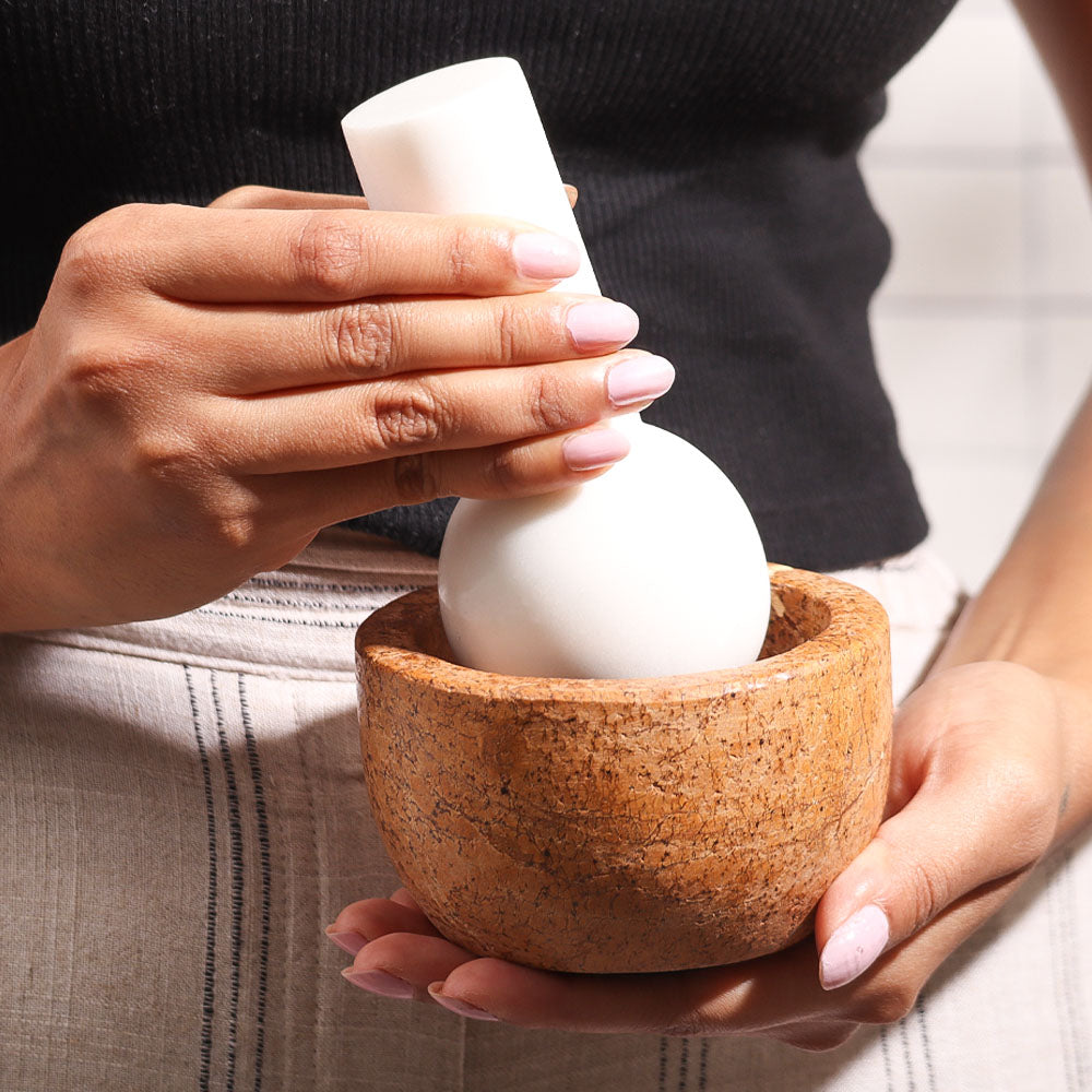 Joie Marble Mortar and Pestle Set - Brown White