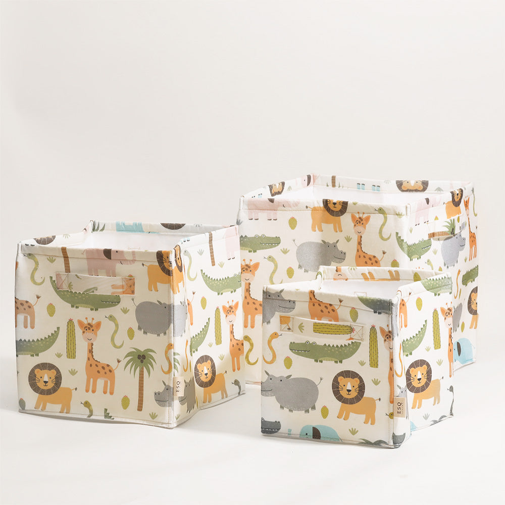 Jungle Safari Square Storage Baskets, Set of 3