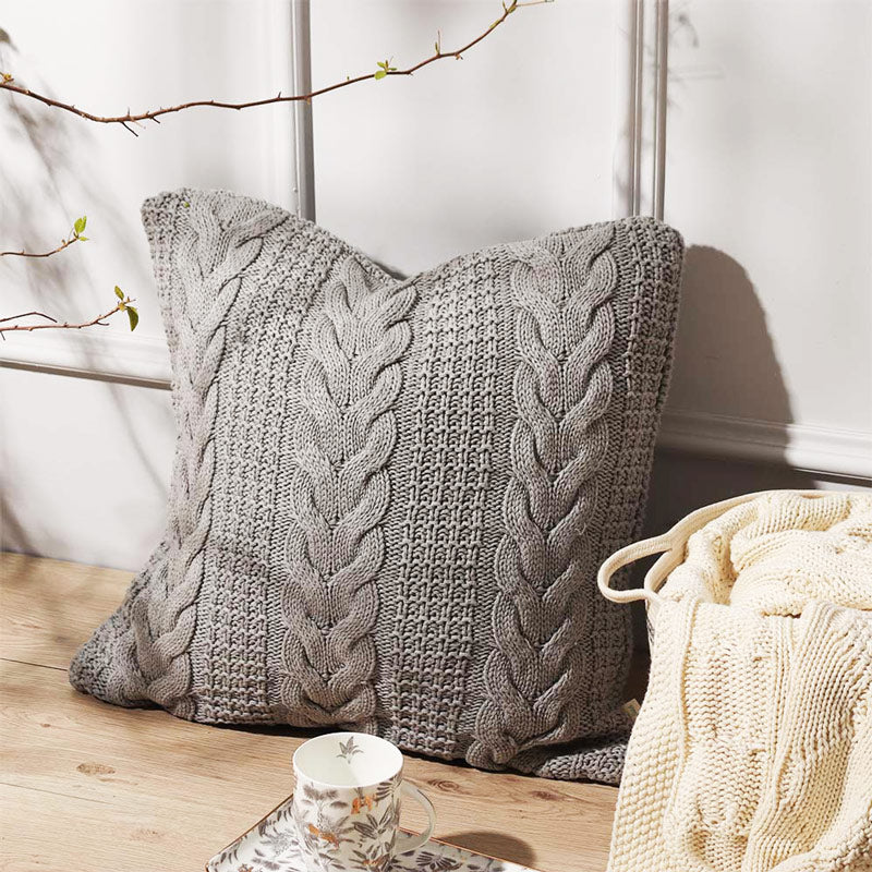 Wishbone Knitted Cushion Cover 50x50cm - Grey